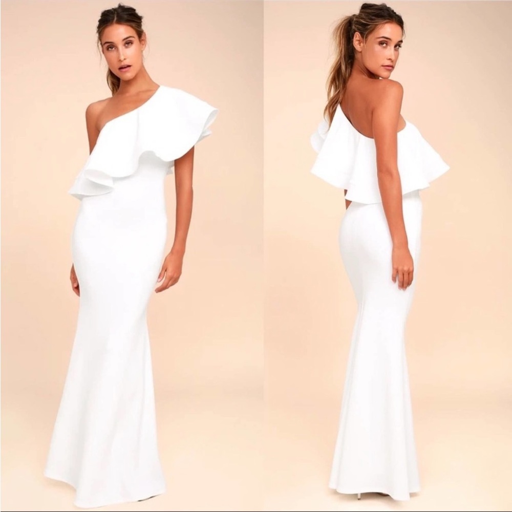 Lulu’s | So Amazed White One-Shoulder Maxi Dress